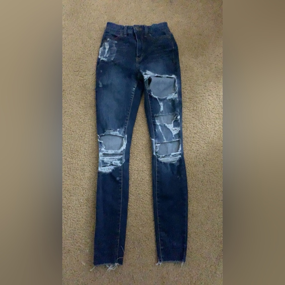 So Super High Rise Ultimate Jegging Dark Blue Distressed Jeans 0/24W